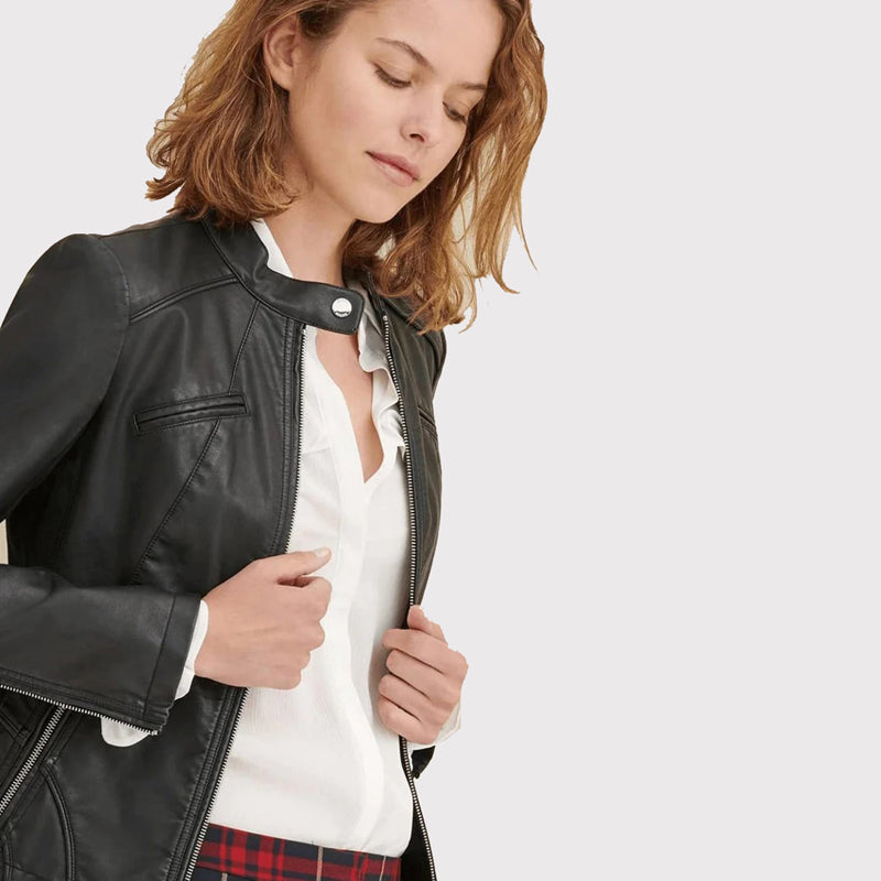 Veste en cuir noir chic pour femme