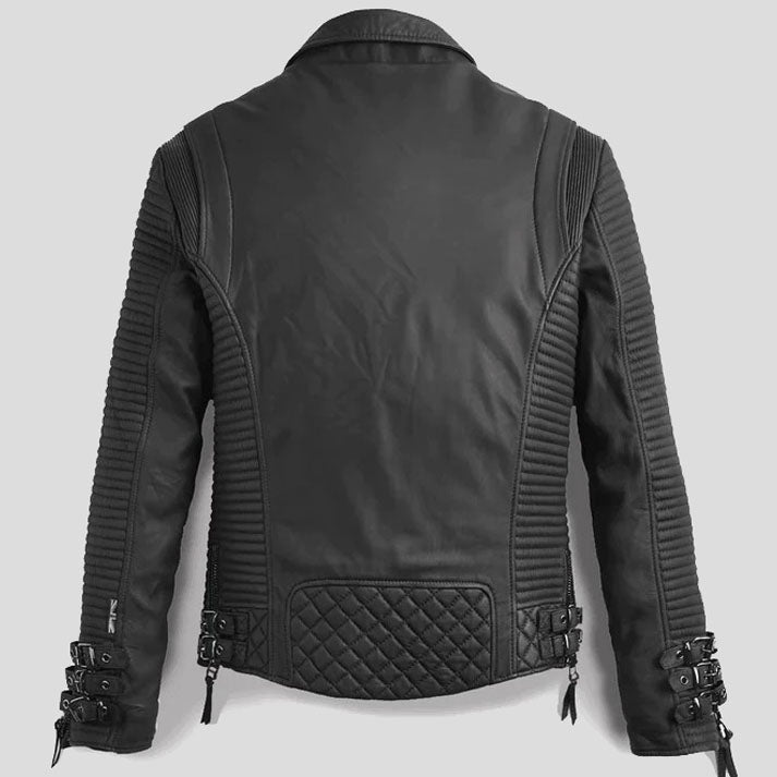 Veste de moto en cuir noir pour homme