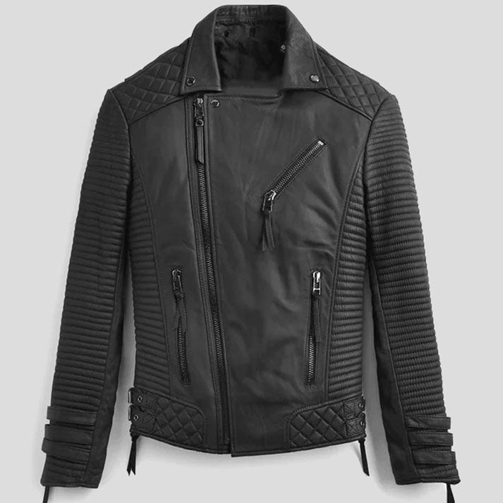 Veste de moto en cuir noir pour homme