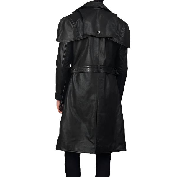 Trench-coat en cuir noir