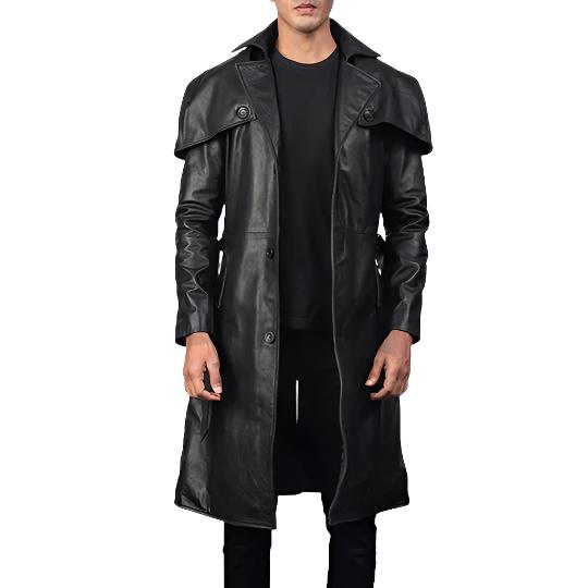 Trench-coat en cuir noir