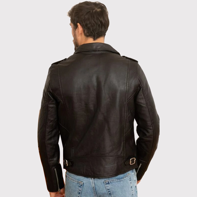 Veste de motard en cuir noir pour homme – Style audacieux, durabilité ultime