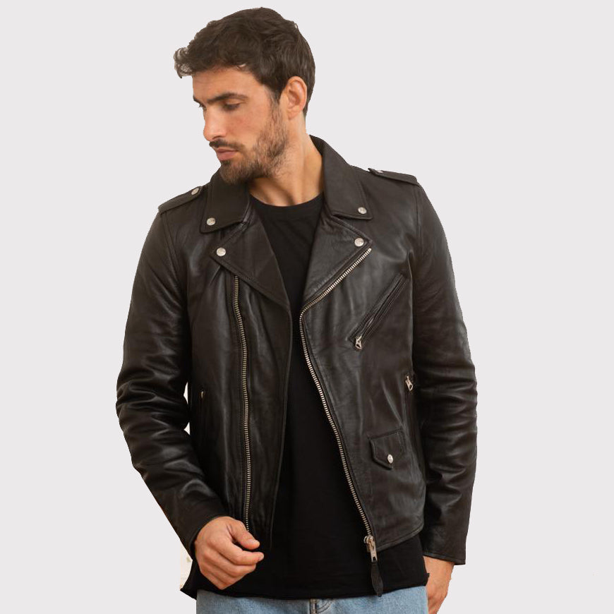 Veste de motard en cuir noir pour homme – Style audacieux, durabilité ultime