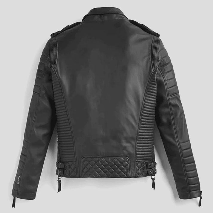 Veste de moto en cuir noir pour homme