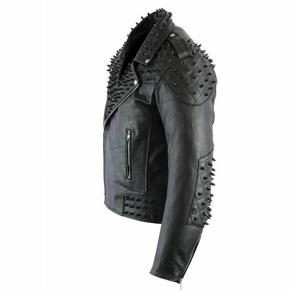 Veste motard en cuir cloutée noire pour homme style punk