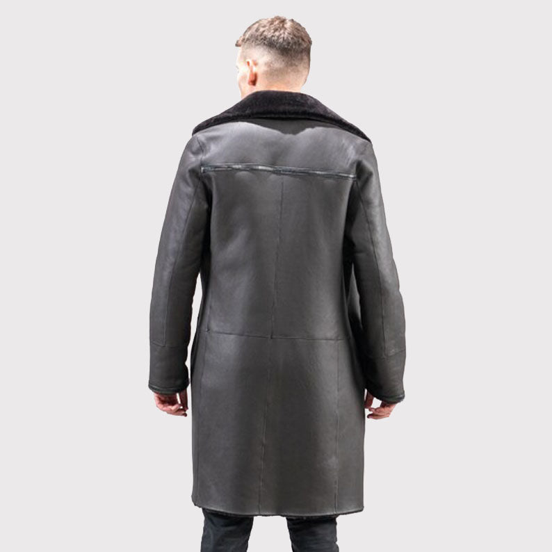 Manteau réversible en peau de mouton noir polyvalent pour homme