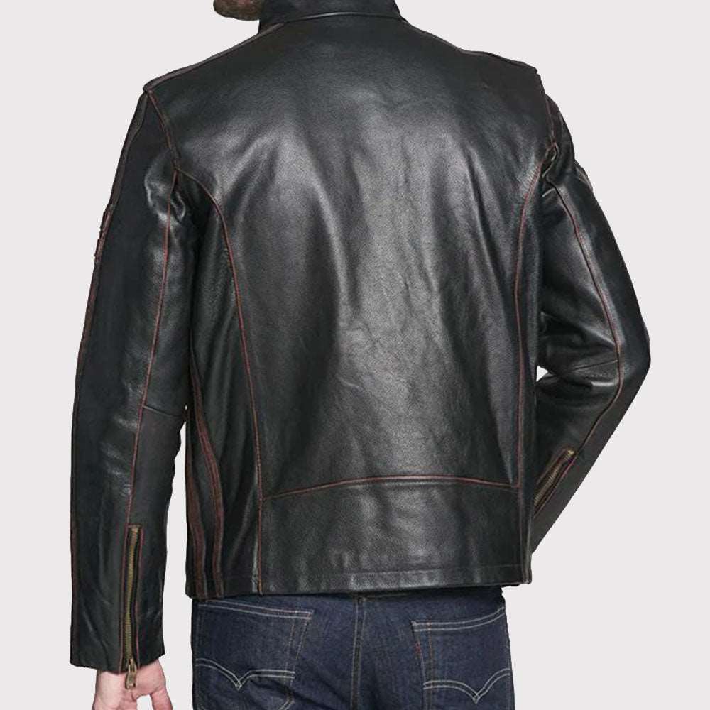 Veste en cuir de style antique à rivets noirs