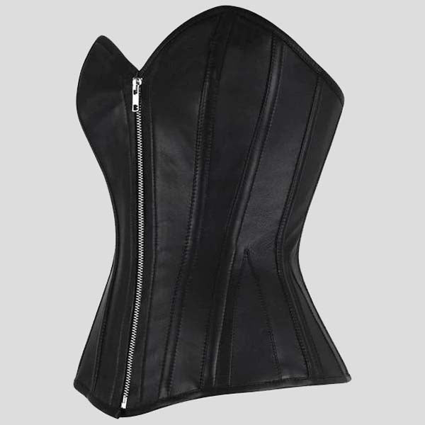 Corset overbuste en cuir nappa de mouton noir