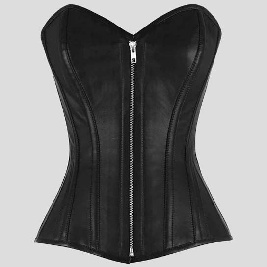 Corset overbuste en cuir nappa de mouton noir