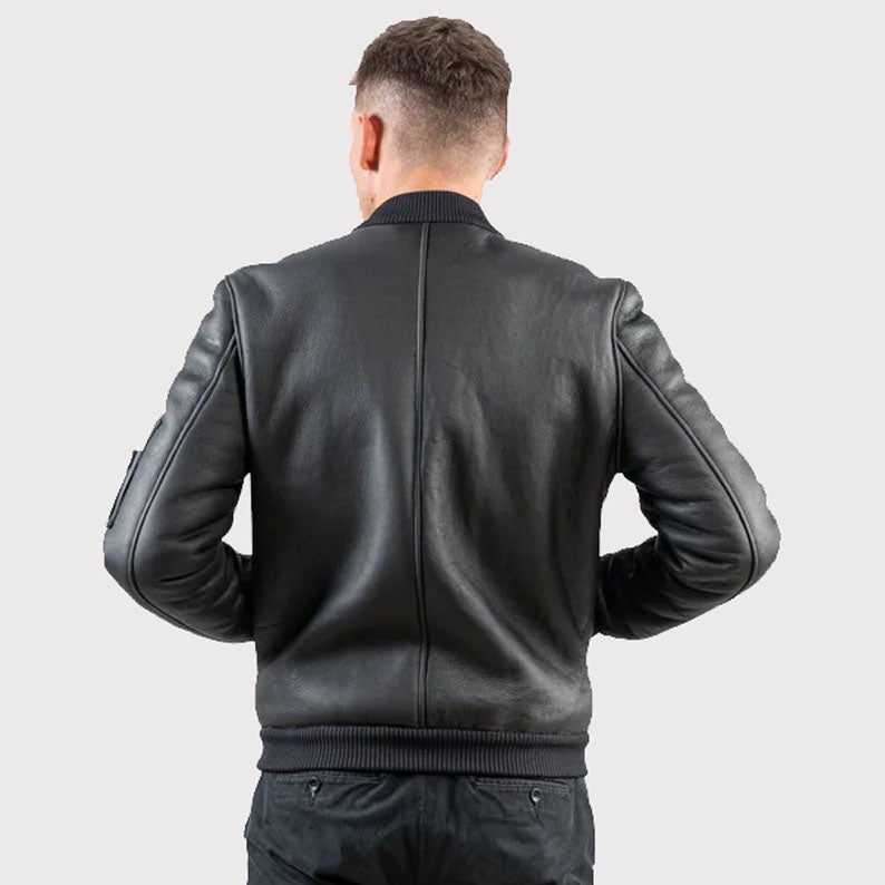 Blouson aviateur en peau de mouton noire pour homme