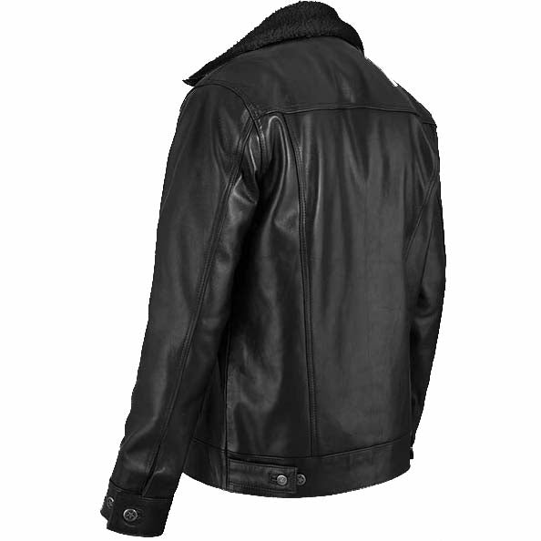 Veste en cuir sherpa noire