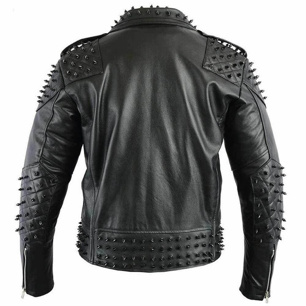 Veste motard en cuir cloutée noire pour homme style punk