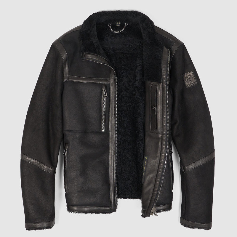 Veste de moto en peau de mouton noire Tundra