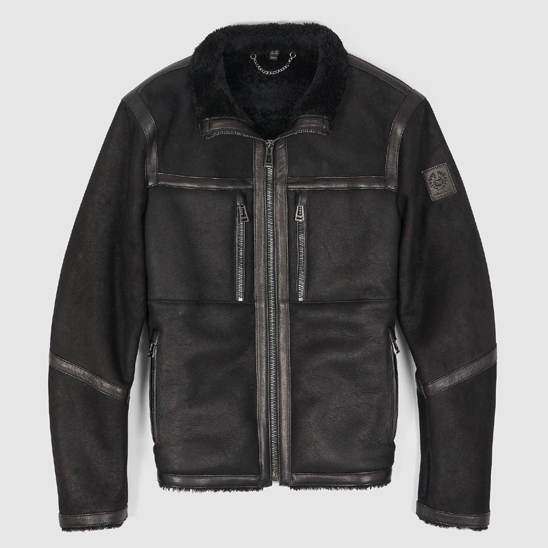 Veste de moto en peau de mouton noire Tundra