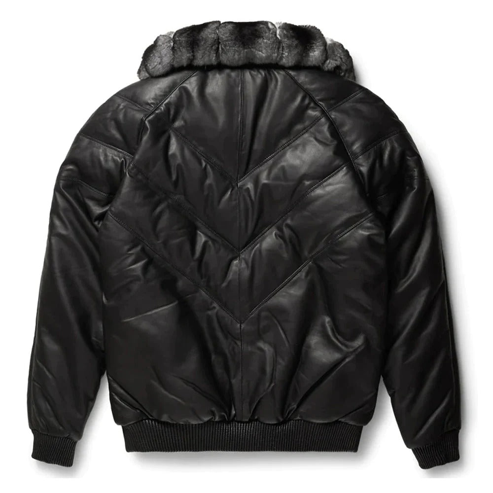 Veste en cuir noir V-Bomber