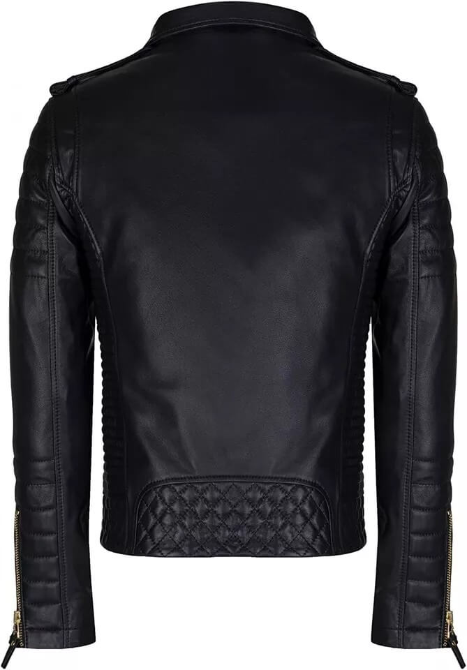 Veste de motard matelassée en cuir noir pour homme style Cafe Racer