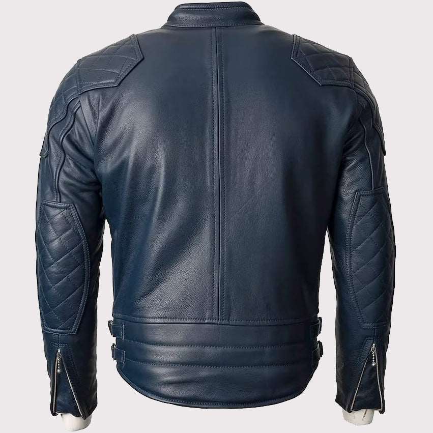 Veste de moto en cuir bleu pour homme - Top doré