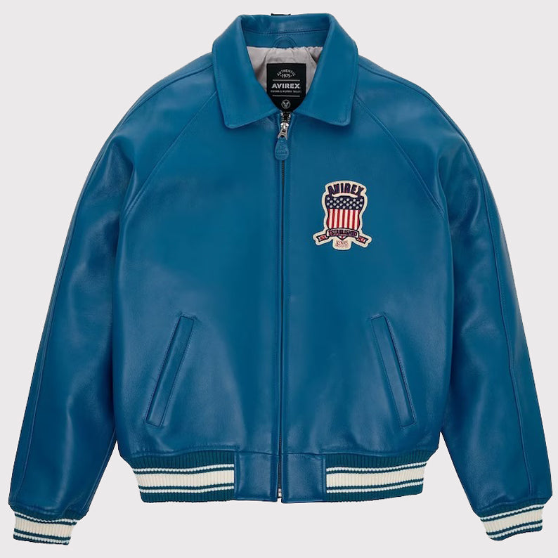 Blouson aviateur militaire en cuir bleu édition USA