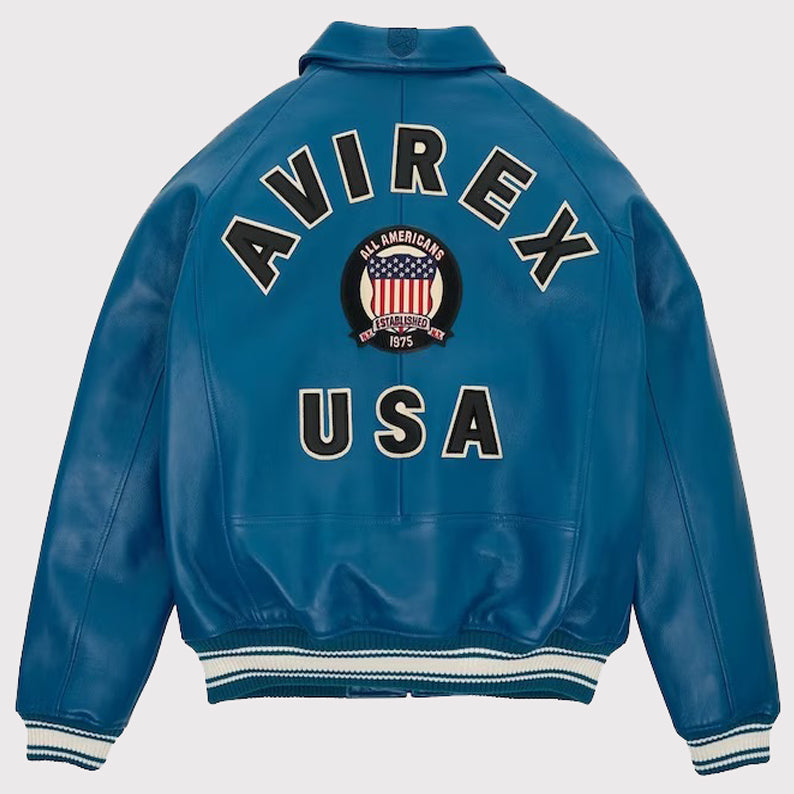 Blouson aviateur militaire en cuir bleu édition USA