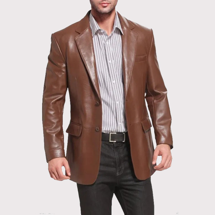 Blazer en cuir d'agneau marron de marque pour homme