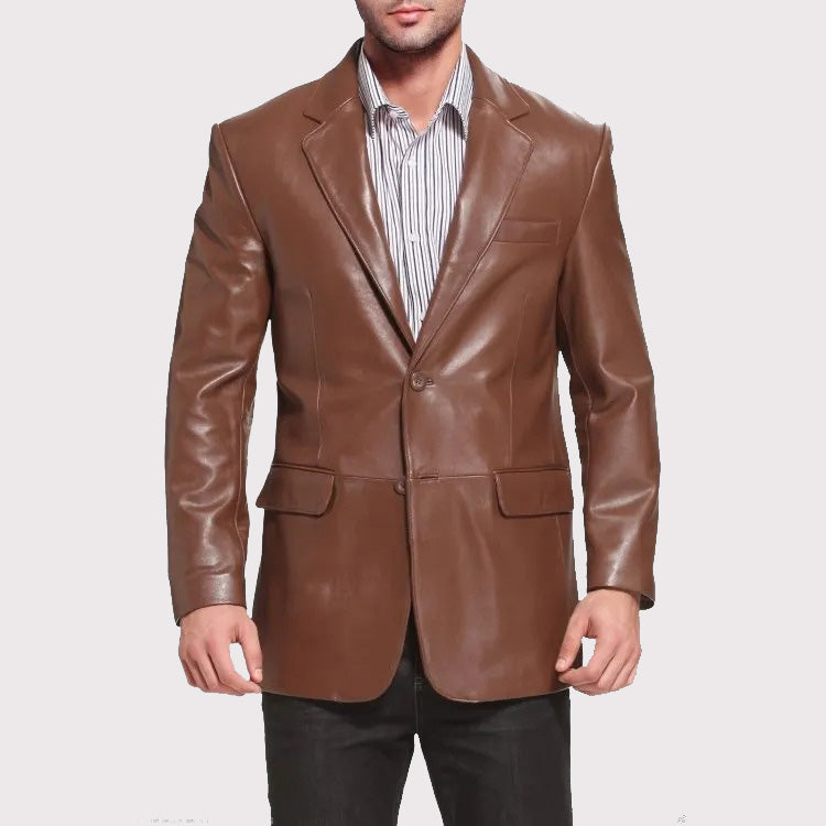 Blazer en cuir d'agneau marron de marque pour homme