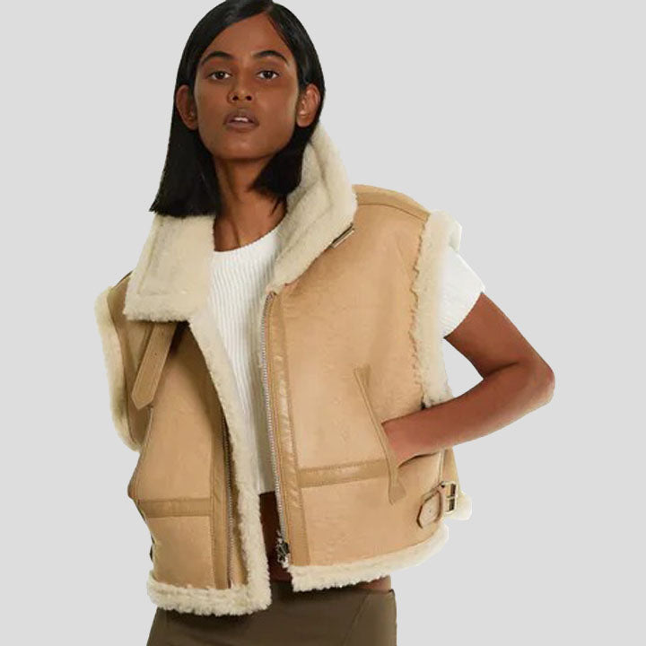 Stylish Brown B3 Sheepskin Aviator Leather Vest