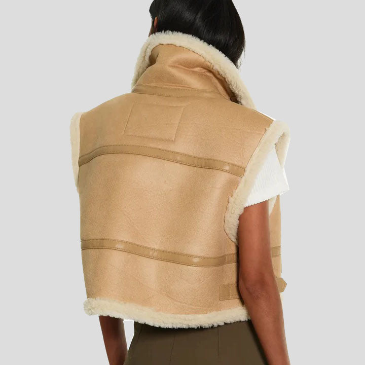 Stylish Brown B3 Sheepskin Aviator Leather Vest