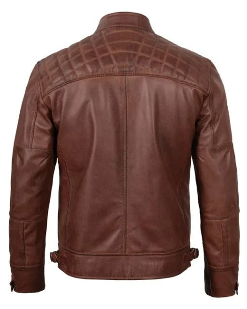 Veste en cuir matelassée marron Cafe Racer