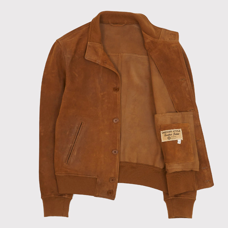 Veste en cuir Harrington marron style cow-boy