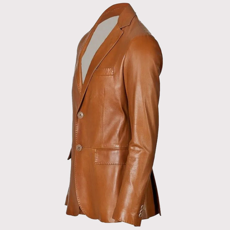 Manteau blazer en cuir d'agneau marron pour homme