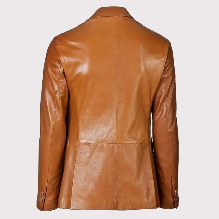 Manteau blazer en cuir d'agneau marron pour homme