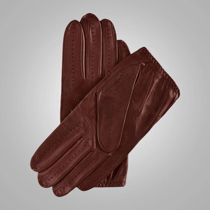 Gants de conduite en cuir d'agneau marron