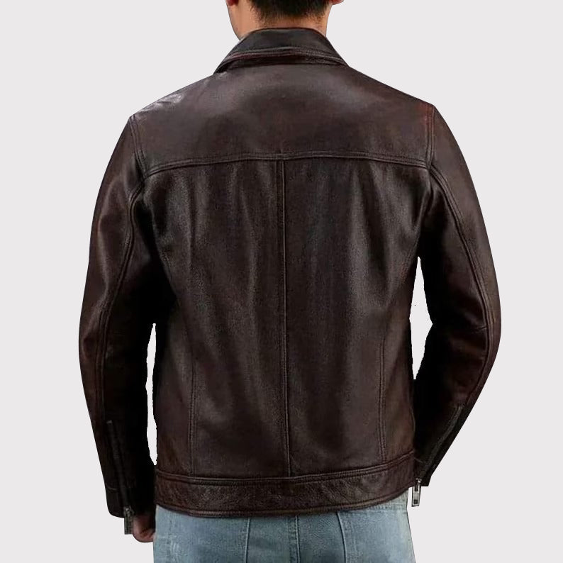 Veste en cuir marron pour homme