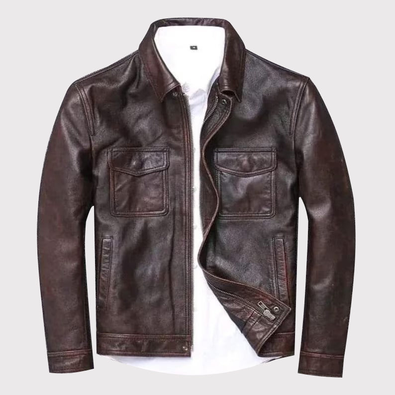 Veste en cuir marron pour homme