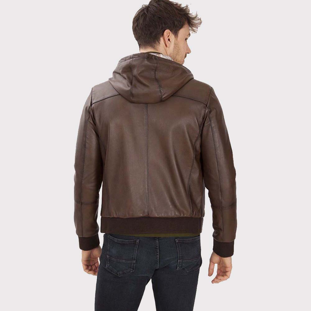 Veste en cuir marron à capuche pour homme