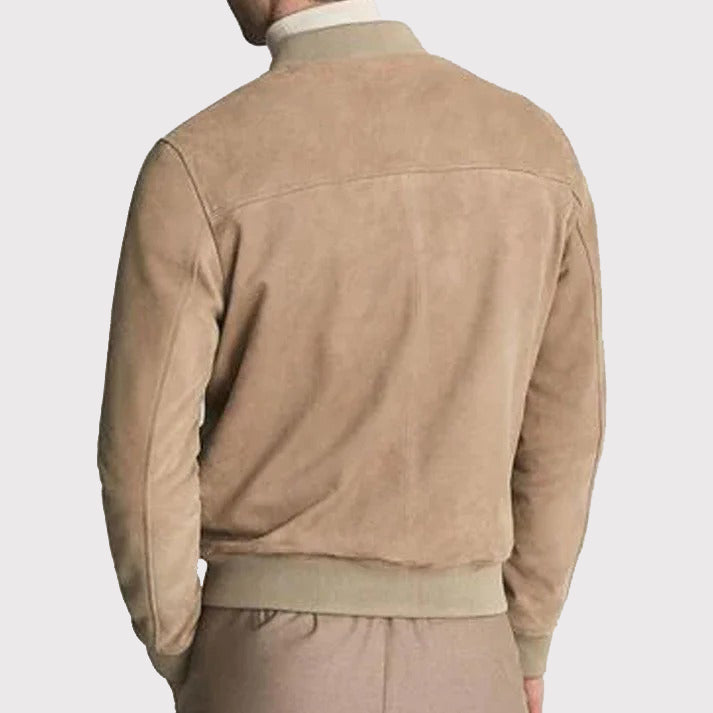 Blouson aviateur en cuir suédé marron pour homme