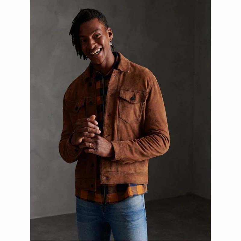 Veste chemise en cuir suédé marron