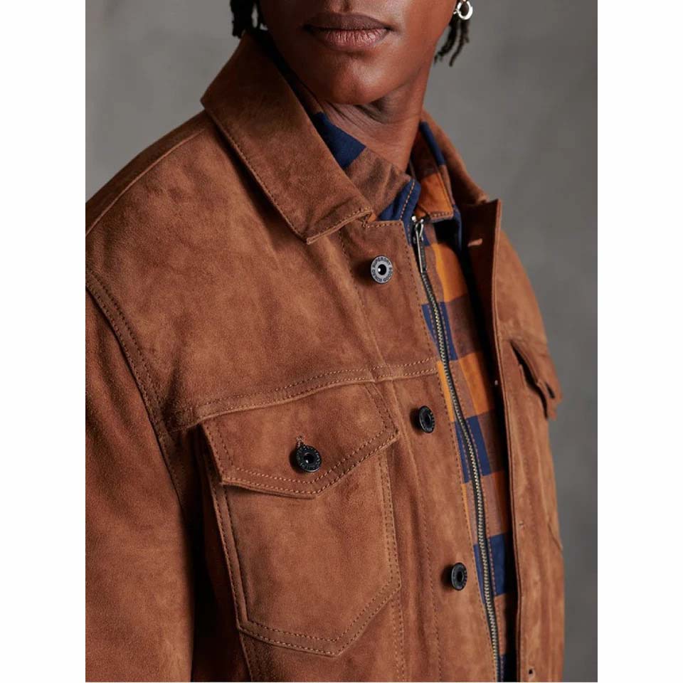 Veste chemise en cuir suédé marron