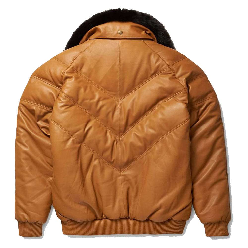 Veste en cuir marron V-Bomber pour homme