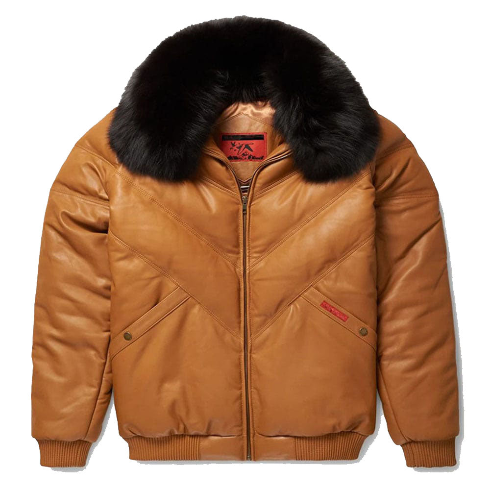 Veste en cuir marron V-Bomber pour homme