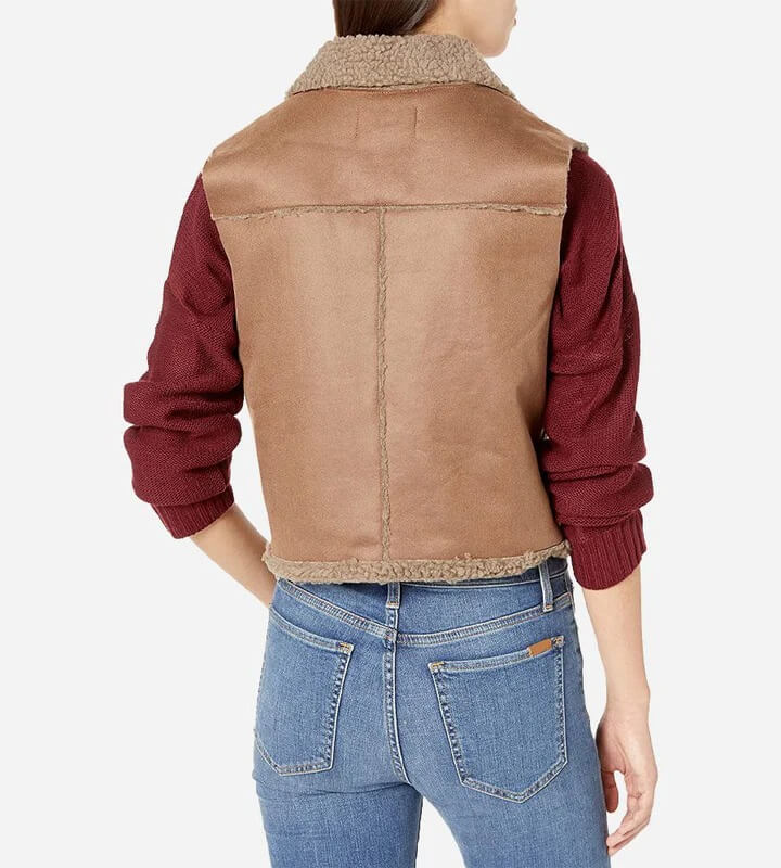 Gilet de motard en cuir et peau de mouton marron pour femme