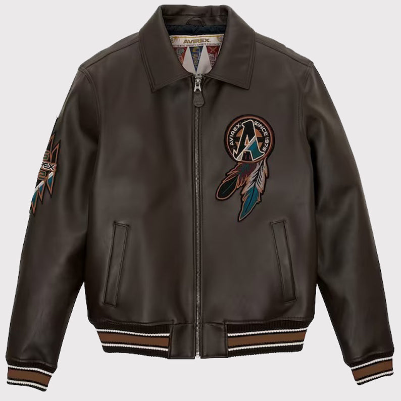 Veste en cuir brodée Buffalo Legend A2 - Veste en cuir marron pour homme