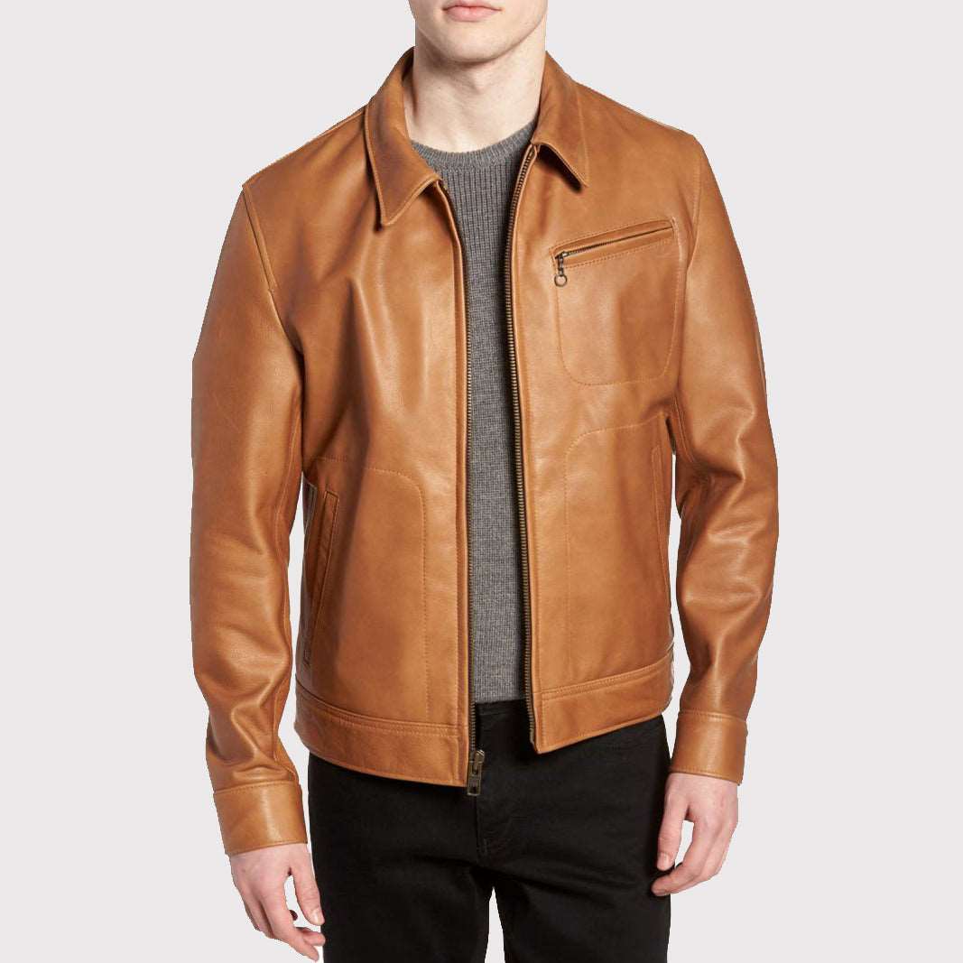 Veste en cuir marron très douce pour homme