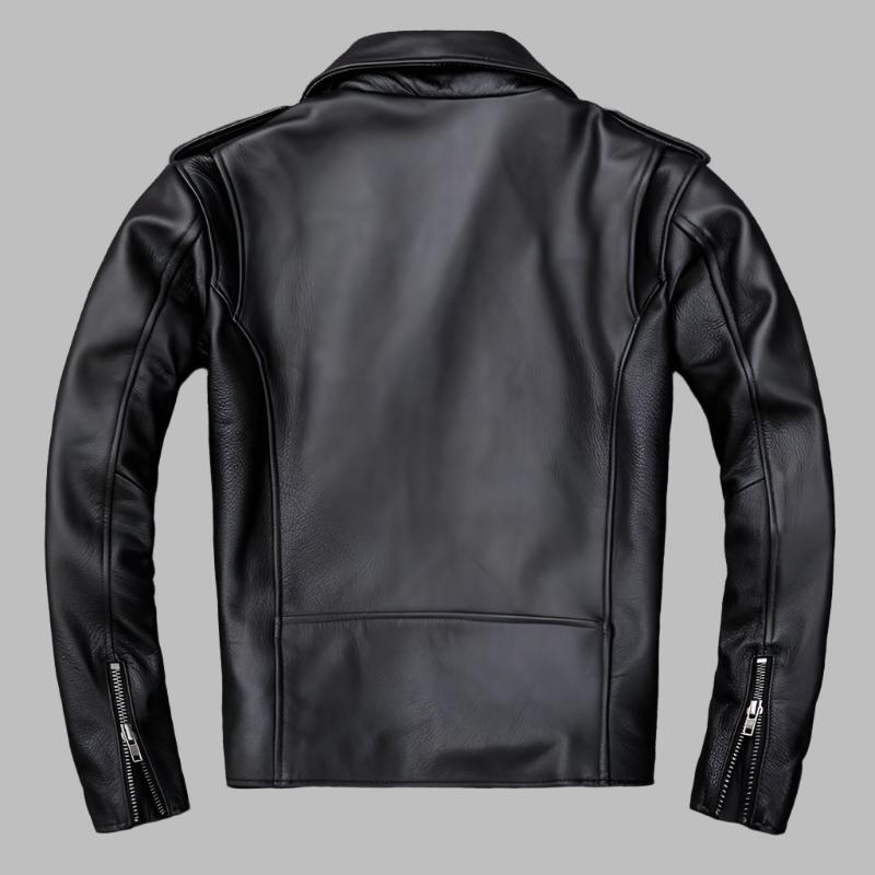 Veste Cafe Racer asymétrique en cuir de vachette véritable