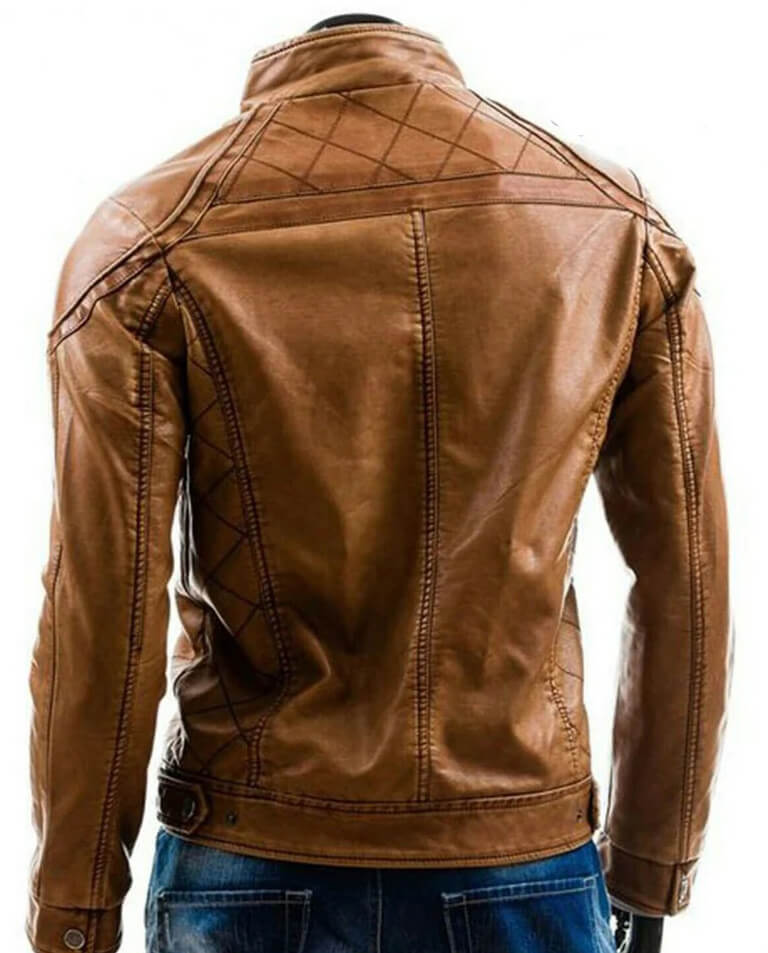 Veste de motard en cuir marron tendance pour homme