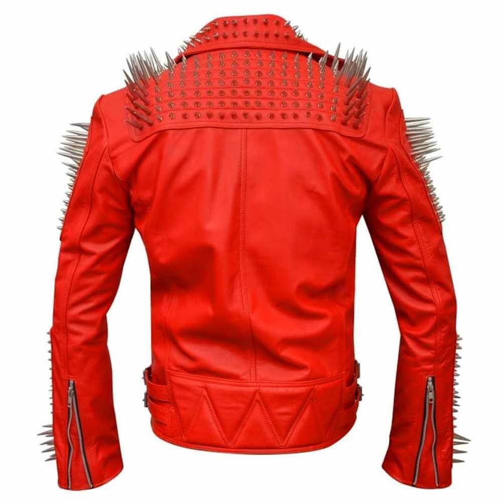 Veste motard en cuir clouté rouge punk