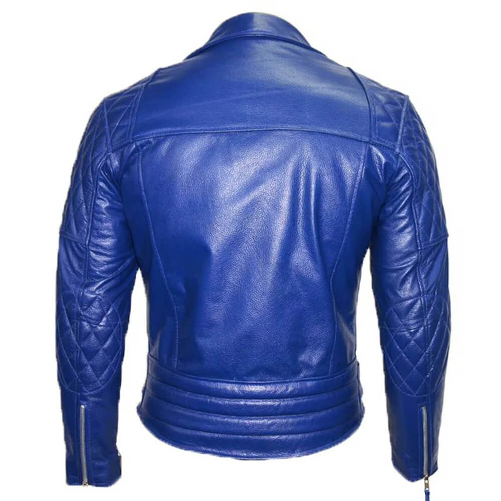 Veste de moto en cuir bleu royal Cafe Racer