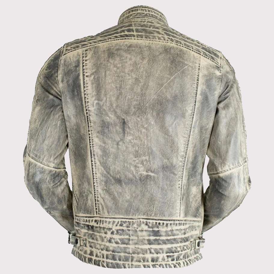 Veste en cuir de vachette blanc vieilli Cafe Racer pour homme