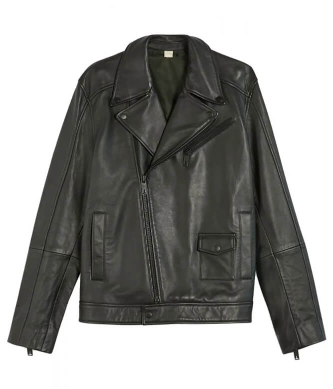 Veste de moto en cuir noir pour homme, modèle Classic Carve