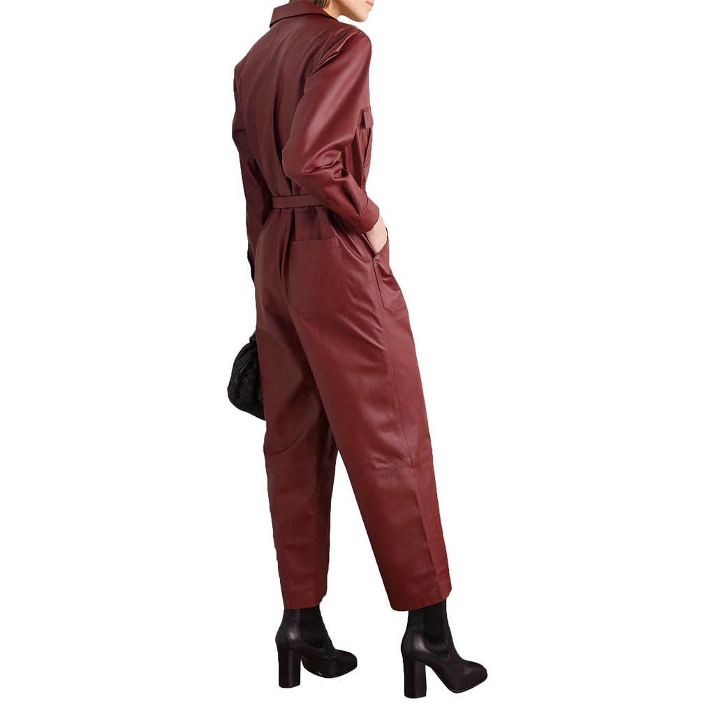 Combinaison en cuir rouge cerise pour femme